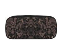 DWVTFSM Gothic Wallpaper for Walls Skull Damask Large Pencil Bag Waterproof Cute Pen Case Travel Cosmetic Leather Makeup Bag Organizer Pen Holder for Men Women