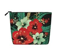 Dwvtfsm Green And Red Flowers Makeup Bag For Women, Waterproof Linen Travel Cosmetic Organizer Lightweight Zipper Travel Toiletry Bag Organizer Makeup Brushes Storage Bag