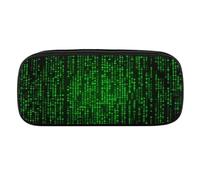 DWVTFSM Green Number Binary Large Pencil Bag Waterproof Cute Pen Case Travel Cosmetic Leather Makeup Bag Organizer Pen Holder for Men Women