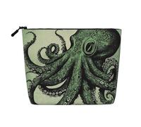 Dwvtfsm Green Octopus Makeup Bag For Women, Waterproof Linen Travel Cosmetic Organizer Lightweight Zipper Travel Toiletry Bag Organizer Makeup Brushes Storage Bag