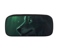 DWVTFSM Green Wolf Large Pencil Bag Waterproof Cute Pen Case Travel Cosmetic Leather Makeup Bag Organizer Pen Holder for Men Women