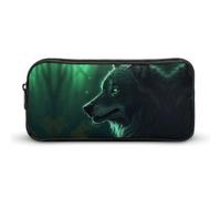 DWVTFSM Green Wolf Pencil Case Pen Bag Large Capacity Cute Pencil Pouch Makeup Cosmetic Bag for Women Men