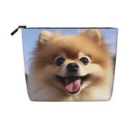 Dwvtfsm Happy Pomeranian Makeup Bag For Women, Waterproof Linen Travel Cosmetic Organizer Lightweight Zipper Travel Toiletry Bag Organizer Makeup Brushes Storage Bag
