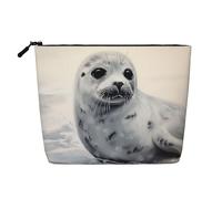 Dwvtfsm Harp Seal Painting Makeup Bag For Women, Waterproof Linen Travel Cosmetic Organizer Lightweight Zipper Travel Toiletry Bag Organizer Makeup Brushes Storage Bag