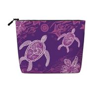 Dwvtfsm Hawaii With Purple Sea Turtle Makeup Bag For Women, Waterproof Linen Travel Cosmetic Organizer Lightweight Zipper Travel Toiletry Bag Organizer Makeup Brushes Storage Bag
