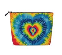 Dwvtfsm Heart Rainbow Tie-Dyed Makeup Bag For Women, Waterproof Linen Travel Cosmetic Organizer Lightweight Zipper Travel Toiletry Bag Organizer Makeup Brushes Storage Bag