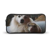 DWVTFSM Hedgehog And Dog Pencil Case Pen Bag Large Capacity Cute Pencil Pouch Makeup Cosmetic Bag for Women Men