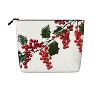 Dwvtfsm Holly Berry Branches Makeup Bag For Women, Waterproof Linen Travel Cosmetic Organizer Lightweight Zipper Travel Toiletry Bag Organizer Makeup Brushes Storage Bag