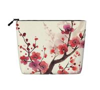 Dwvtfsm Japanese Spring Plum Floral Makeup Bag For Women, Waterproof Linen Travel Cosmetic Organizer Lightweight Zipper Travel Toiletry Bag Organizer Makeup Brushes Storage Bag