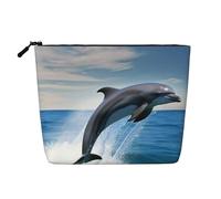 Dwvtfsm Jumping Up Dolphins Makeup Bag For Women, Waterproof Linen Travel Cosmetic Organizer Lightweight Zipper Travel Toiletry Bag Organizer Makeup Brushes Storage Bag