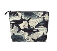 Dwvtfsm Killer Whale Makeup Bag For Women, Waterproof Linen Travel Cosmetic Organizer Lightweight Zipper Travel Toiletry Bag Organizer Makeup Brushes Storage Bag