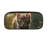 DWVTFSM Kitten Walking on The Grass Large Pencil Bag Waterproof Cute Pen Case Travel Cosmetic Leather Makeup Bag Organizer Pen Holder for Men Women
