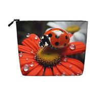 Dwvtfsm Ladybug Daisy Makeup Bag For Women, Waterproof Linen Travel Cosmetic Organizer Lightweight Zipper Travel Toiletry Bag Organizer Makeup Brushes Storage Bag