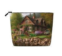 Dwvtfsm Lakeside Cottage Makeup Bag For Women, Waterproof Linen Travel Cosmetic Organizer Lightweight Zipper Travel Toiletry Bag Organizer Makeup Brushes Storage Bag