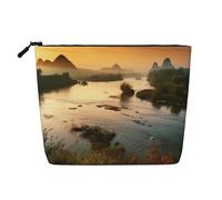 Dwvtfsm Landscapes With The Rivers Makeup Bag For Women, Waterproof Linen Travel Cosmetic Organizer Lightweight Zipper Travel Toiletry Bag Organizer Makeup Brushes Storage Bag
