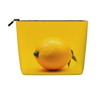 Dwvtfsm Lemon On Yellow Background Makeup Bag For Women, Waterproof Linen Travel Cosmetic Organizer Lightweight Zipper Travel Toiletry Bag Organizer Makeup Brushes Storage Bag