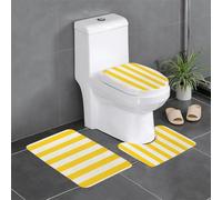 DWVTFSM Lemon Yellow Stripes Bathroom Rugs Sets 3 Piece Super Absorbent Non-Slip Bath Rug U-Shaped Contour Mat Toilet Lid Cover Soft Microfiber Bath Mat Shower Rugs for Bedroom Kitchen Bathroom Decor