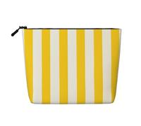 Dwvtfsm Lemon Yellow Stripes Makeup Bag For Women, Waterproof Linen Travel Cosmetic Organizer Lightweight Zipper Travel Toiletry Bag Organizer Makeup Brushes Storage Bag