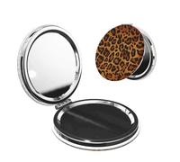 DWVTFSM Leopard Compact Mirror Small Travel Makeup Mirror 2X 1x Magnification Portable Folding Mirror Lightweight Metal Cosmetic Pocket Mirror for Women Gifts