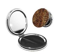 DWVTFSM Leopard Print Compact Mirror Small Travel Makeup Mirror 2X 1x Magnification Portable Folding Mirror Lightweight Metal Cosmetic Pocket Mirror for Women Gifts