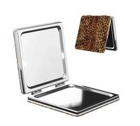 DWVTFSM Leopard Print Compact Mirror Small Travel Makeup Mirror 2X 1x Magnification Portable Folding Mirror Lightweight Metal Cosmetic Pocket Mirror for Women Gifts