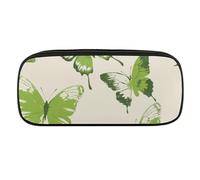 DWVTFSM Lime Green Butterfly Large Pencil Bag Waterproof Cute Pen Case Travel Cosmetic Leather Makeup Bag Organizer Pen Holder for Men Women