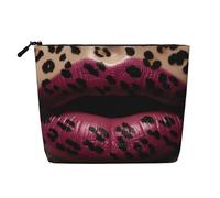 Dwvtfsm Lip In Leopard Pattern Makeup Bag For Women, Waterproof Linen Travel Cosmetic Organizer Lightweight Zipper Travel Toiletry Bag Organizer Makeup Brushes Storage Bag