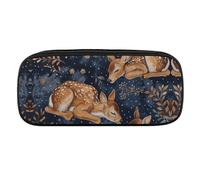 DWVTFSM Little Deer Sleeping Large Pencil Bag Waterproof Cute Pen Case Travel Cosmetic Leather Makeup Bag Organizer Pen Holder for Men Women