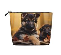 Dwvtfsm Little German Shepherd Dog Makeup Bag For Women, Waterproof Linen Travel Cosmetic Organizer Lightweight Zipper Travel Toiletry Bag Organizer Makeup Brushes Storage Bag