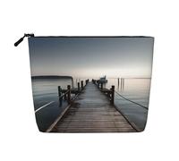 Dwvtfsm Long Pier Impassive Lake Clear Sky Makeup Bag For Women, Waterproof Linen Travel Cosmetic Organizer Lightweight Zipper Travel Toiletry Bag Organizer Makeup Brushes Storage Bag