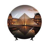 DWVTFSM Louvre Museum In Paris Bone China Decorative Plate Art Ceramic Decorative Plate With Display Stand 6in Handmade Ceramic Ornament For Home Office Wall Decor