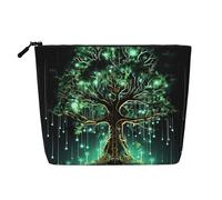 Dwvtfsm Magical Green Tree Makeup Bag For Women, Waterproof Linen Travel Cosmetic Organizer Lightweight Zipper Travel Toiletry Bag Organizer Makeup Brushes Storage Bag
