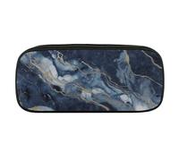 DWVTFSM Marble Navy Blue Mixed Large Pencil Bag Waterproof Cute Pen Case Travel Cosmetic Leather Makeup Bag Organizer Pen Holder for Men Women