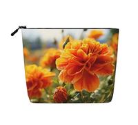 Dwvtfsm Marigold Flower Autumn Flowers Makeup Bag For Women, Waterproof Linen Travel Cosmetic Organizer Lightweight Zipper Travel Toiletry Bag Organizer Makeup Brushes Storage Bag