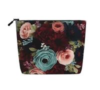 Dwvtfsm Maroon And Navy Flowers Makeup Bag For Women, Waterproof Linen Travel Cosmetic Organizer Lightweight Zipper Travel Toiletry Bag Organizer Makeup Brushes Storage Bag