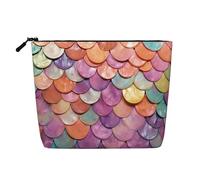 Dwvtfsm Mermaid Scales Background Makeup Bag For Women, Waterproof Linen Travel Cosmetic Organizer Lightweight Zipper Travel Toiletry Bag Organizer Makeup Brushes Storage Bag