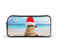 DWVTFSM Merry Christmas Beach Pencil Case Pen Bag Large Capacity Cute Pencil Pouch Makeup Cosmetic Bag for Women Men