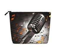 Dwvtfsm Microphone With Music Notes Makeup Bag For Women, Waterproof Linen Travel Cosmetic Organizer Lightweight Zipper Travel Toiletry Bag Organizer Makeup Brushes Storage Bag