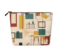 Dwvtfsm Mid Century Modern Makeup Bag For Women, Waterproof Linen Travel Cosmetic Organizer Lightweight Zipper Travel Toiletry Bag Organizer Makeup Brushes Storage Bag