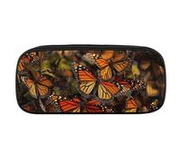 DWVTFSM Monarch Butterflies Large Pencil Bag Waterproof Cute Pen Case Travel Cosmetic Leather Makeup Bag Organizer Pen Holder for Men Women