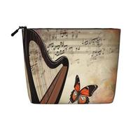 Dwvtfsm Music Background With Harp And Butterfly Makeup Bag For Women, Waterproof Linen Travel Cosmetic Organizer Lightweight Zipper Travel Toiletry Bag Organizer Makeup Brushes Storage Bag