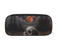 DWVTFSM Night And Skull Large Pencil Bag Waterproof Cute Pen Case Travel Cosmetic Leather Makeup Bag Organizer Pen Holder for Men Women
