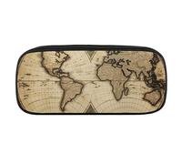 DWVTFSM Old Map Large Pencil Bag Waterproof Cute Pen Case Travel Cosmetic Leather Makeup Bag Organizer Pen Holder for Men Women