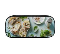 DWVTFSM Olive Oil And Bread Large Pencil Bag Waterproof Cute Pen Case Travel Cosmetic Leather Makeup Bag Organizer Pen Holder for Men Women