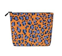 Dwvtfsm Orange And Blue Leopard Print Makeup Bag For Women, Waterproof Linen Travel Cosmetic Organizer Lightweight Zipper Travel Toiletry Bag Organizer Makeup Brushes Storage Bag