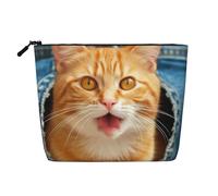 Dwvtfsm Orange Cat Sticking Out Tongue Makeup Bag For Women, Waterproof Linen Travel Cosmetic Organizer Lightweight Zipper Travel Toiletry Bag Organizer Makeup Brushes Storage Bag