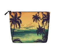 Dwvtfsm Palm Trees And Beach Makeup Bag For Women, Waterproof Linen Travel Cosmetic Organizer Lightweight Zipper Travel Toiletry Bag Organizer Makeup Brushes Storage Bag