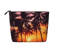 Dwvtfsm Palm Trees And Sunset Makeup Bag For Women, Waterproof Linen Travel Cosmetic Organizer Lightweight Zipper Travel Toiletry Bag Organizer Makeup Brushes Storage Bag