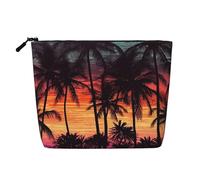 Dwvtfsm Palm Trees At Sunset Makeup Bag For Women, Waterproof Linen Travel Cosmetic Organizer Lightweight Zipper Travel Toiletry Bag Organizer Makeup Brushes Storage Bag