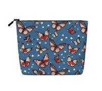 Dwvtfsm Patriotic Butterfly Makeup Bag For Women, Waterproof Linen Travel Cosmetic Organizer Lightweight Zipper Travel Toiletry Bag Organizer Makeup Brushes Storage Bag